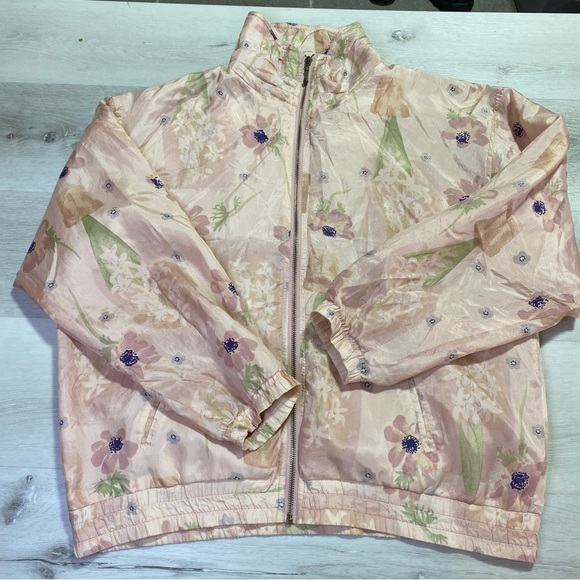 Vintage EVR Div Rousso Apparel Silk Pastel Floral WindBreaker Jacket, Sz Medium - Picture 1 of 13